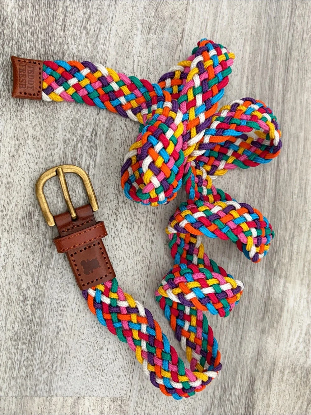 Teddy Fresh Women's Mens Braided Woven Bungee Cord Belt Rainbow Size L/XL